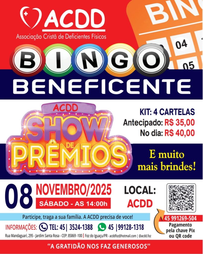 ACDD promove Bingo Beneficente neste sábado com mais de R$ 5 mil em prêmios