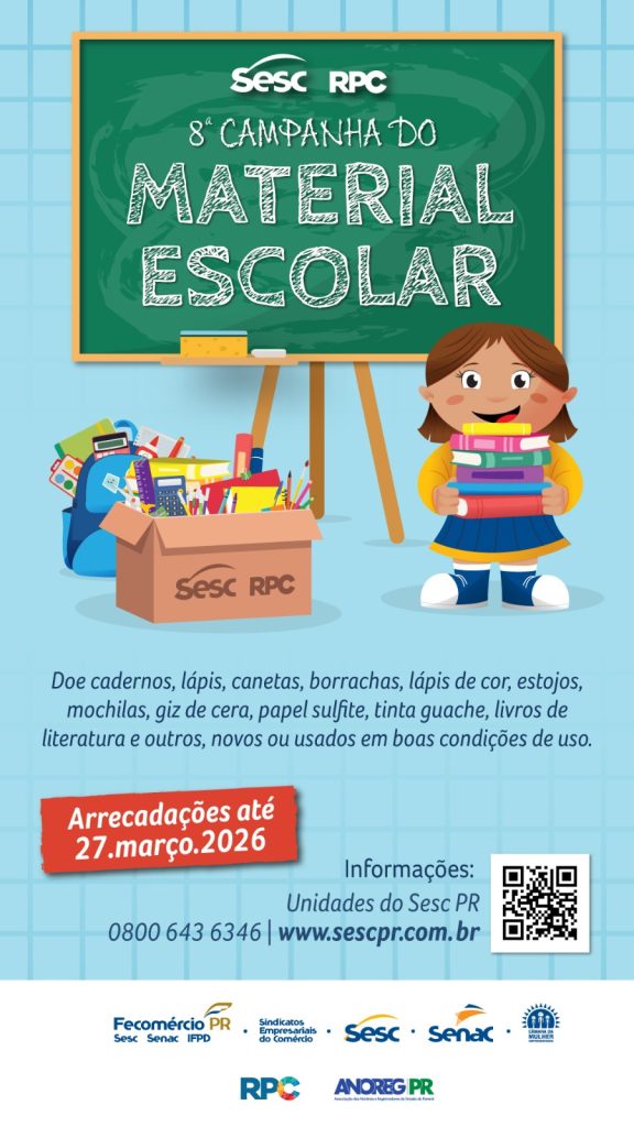 Solidariedade na volta às aulas: Sesc e RPC lançam 8ª Campanha do Material Escolar no Paraná