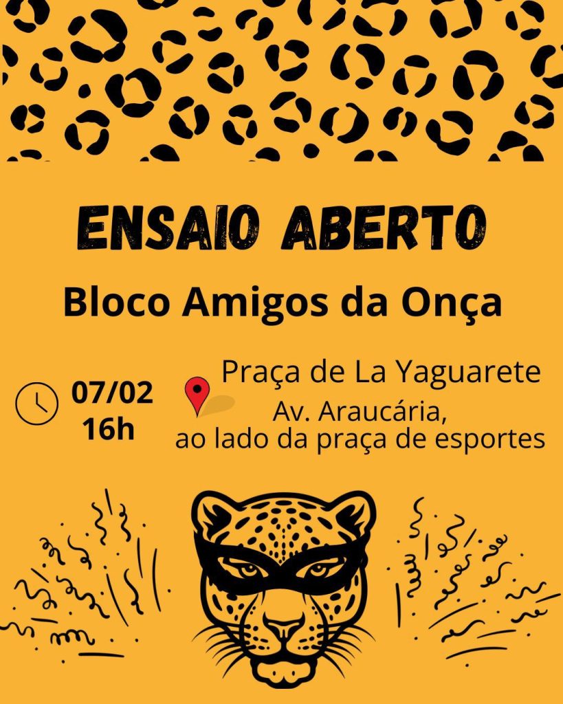 Bloco Amigos da Onça realiza ensaio aberto de Carnaval neste sábado