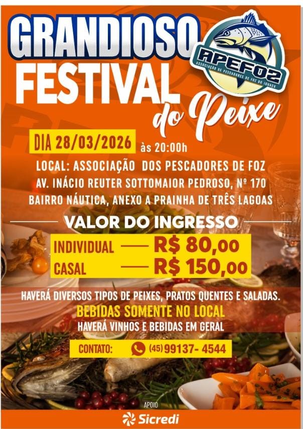 Festival do Peixe promete movimentar a APEFOZ em Foz do Iguaçu no dia 28 de março