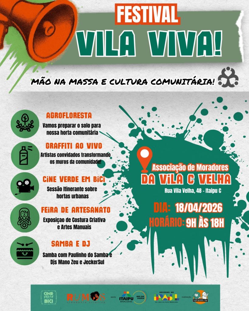 Vila C em Foz do Iguaçu recebe festival gratuito com cinema, música e criação de mini agrofloresta