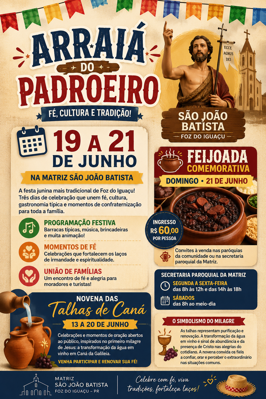 Arraiá do Padroeiro e celebrações de São João Batista movimentam Foz do Iguaçu