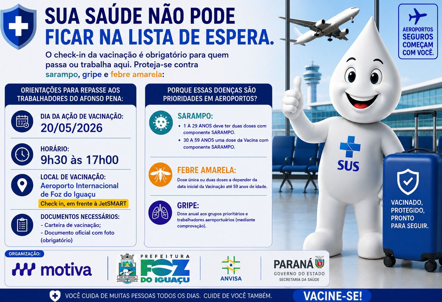 Aeroporto de Foz do Iguaçu realiza mutirão de vacinação nesta quarta-feira