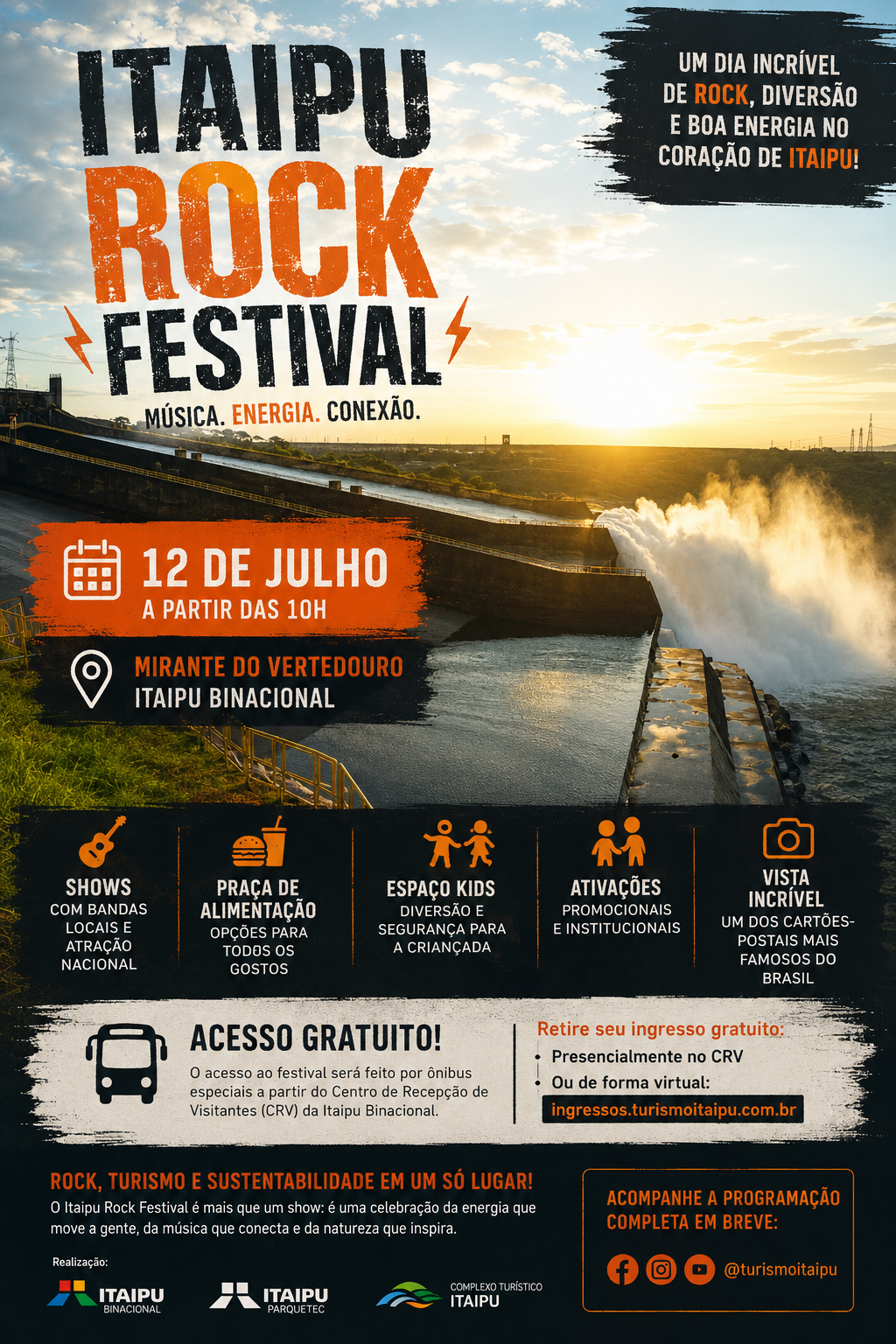 Itaipu Rock Festival terá entrada gratuita e programação especial no Mirante do Vertedouro