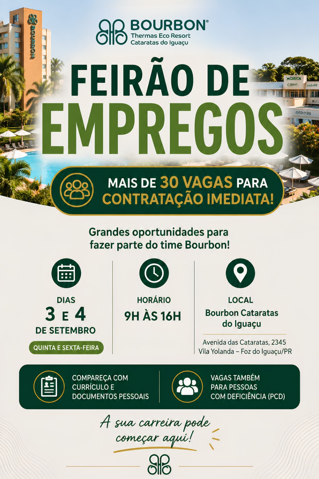 Bourbon Cataratas promove feirão de empregos com mais de 30 vagas