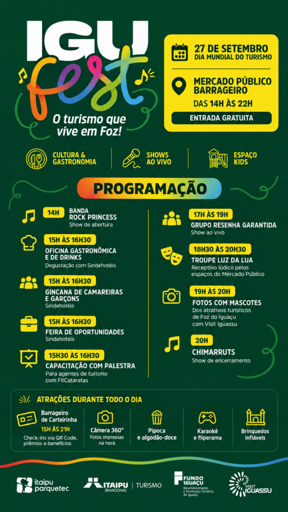 IGUfest celebra o Dia Mundial do Turismo com música e atrações gratuitas em Foz do Iguaçu