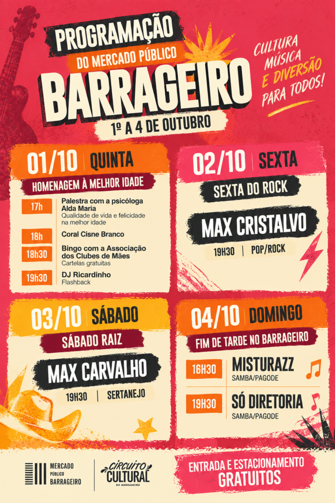 Mercado Público Barrageiro tem programação gratuita de 1º a 4 de outubro