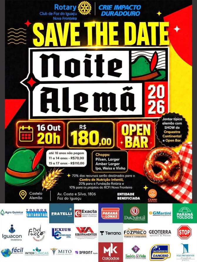 12ª Noite Alemã do Rotary terá jantar típico e show em Foz do Iguaçu